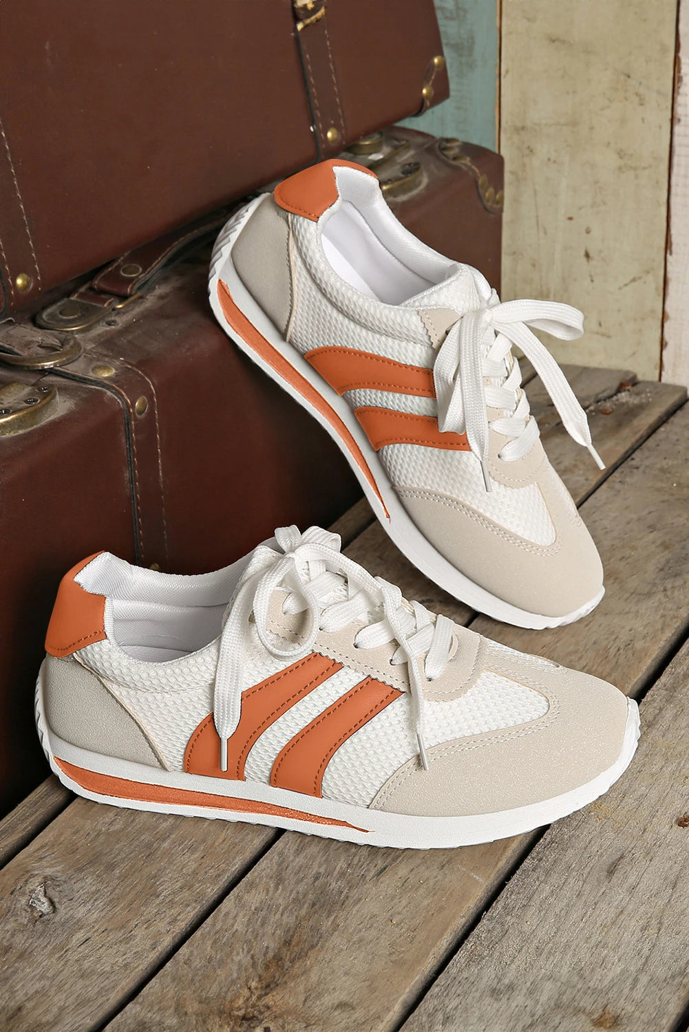 Orange Color block Breathable Lace-Up Sneackers
