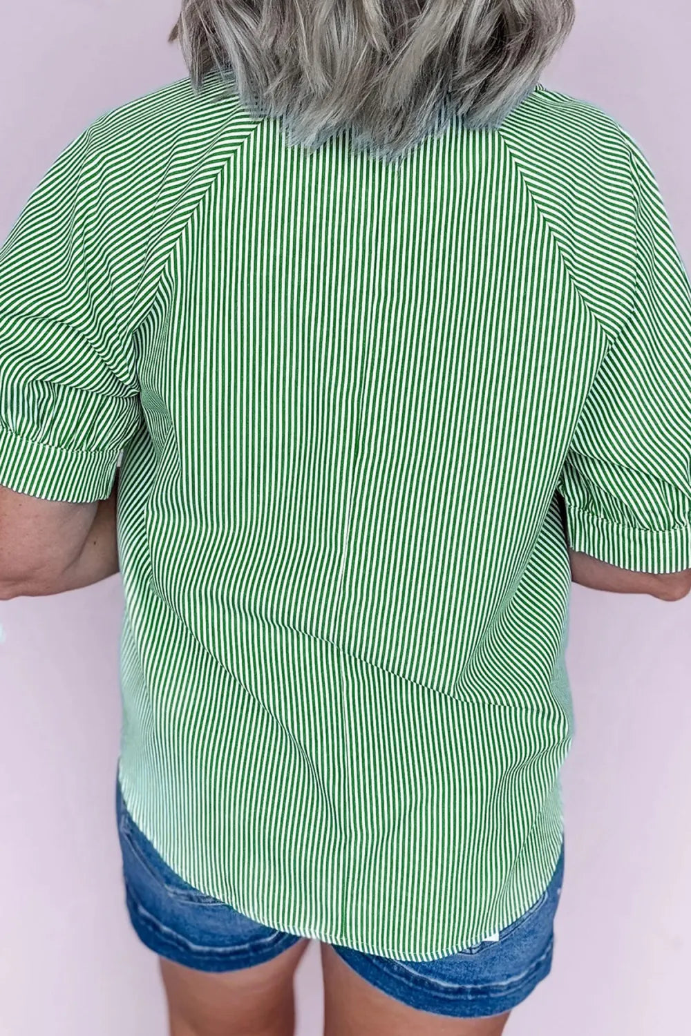 Mint Green Striped Half Sleeve Blouse