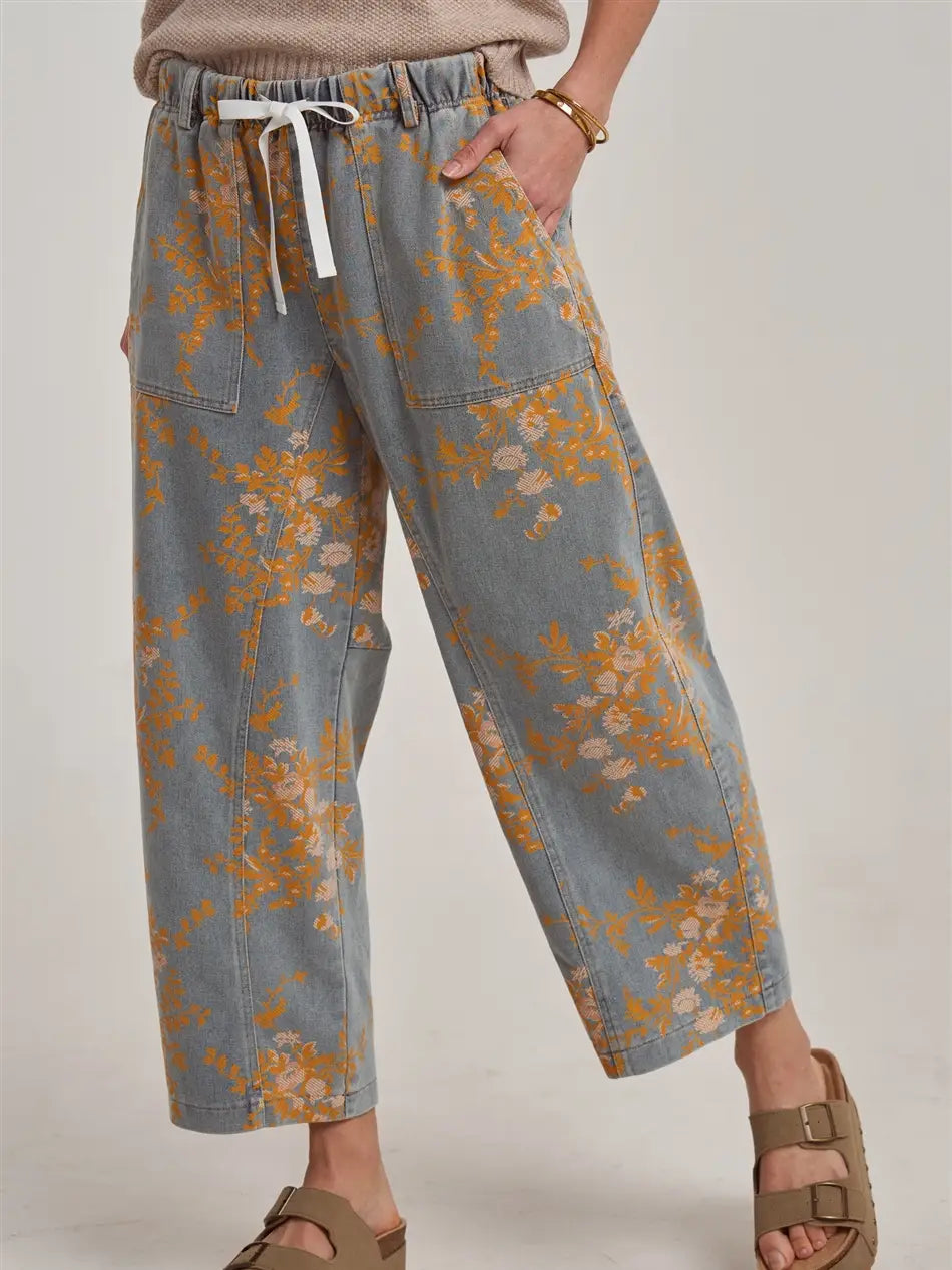 Mid Rise Relaxed Everyday Casual Fit Floral Denim Jeans