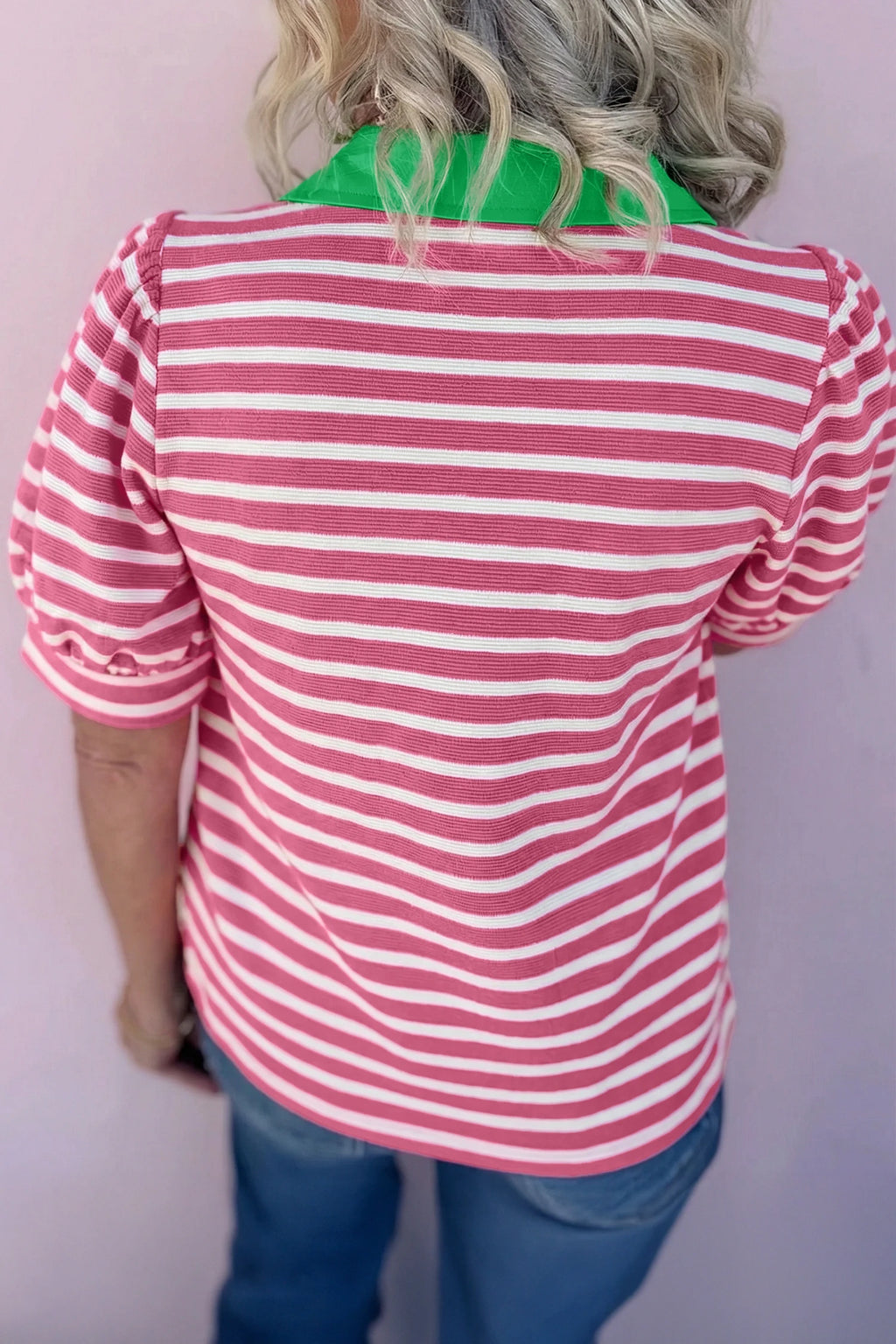 Short Puff Sleeve Blouse - Pink