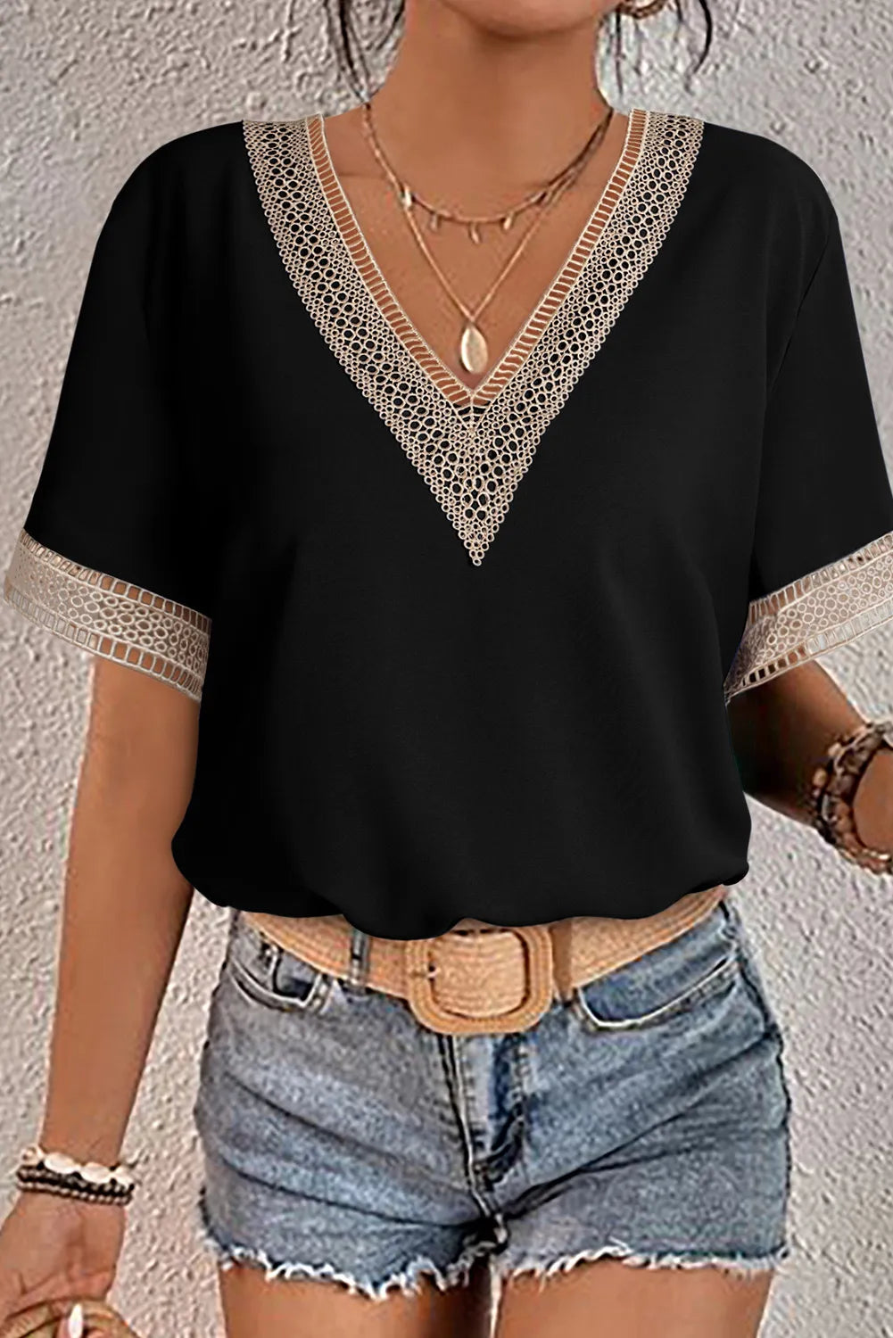 Black Lace Trim Blouse