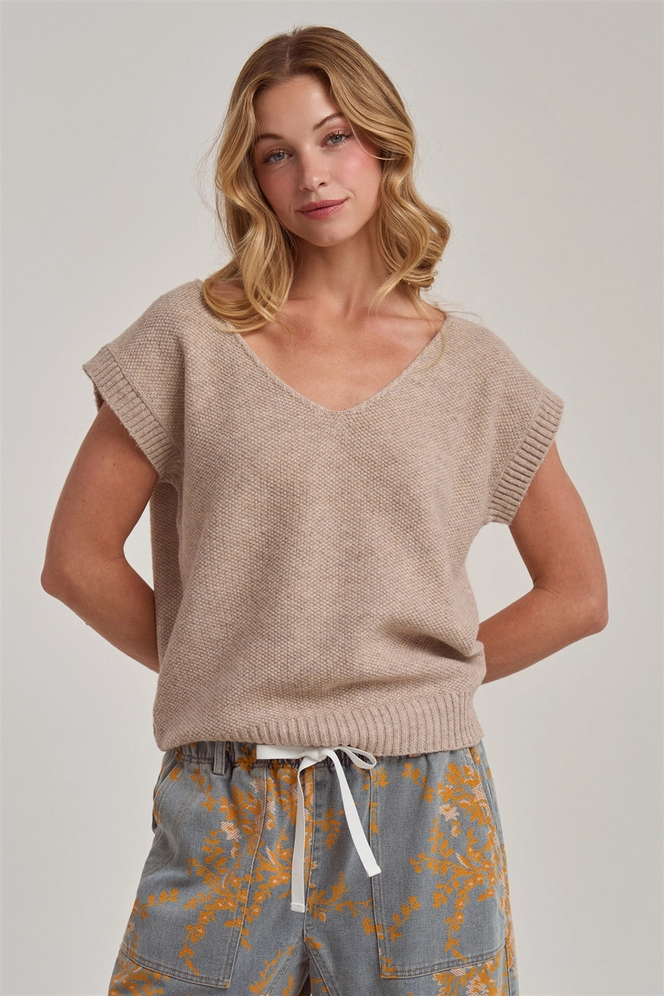Textured V Neck Relaxed Fit Essential Casual Dolman Sweater