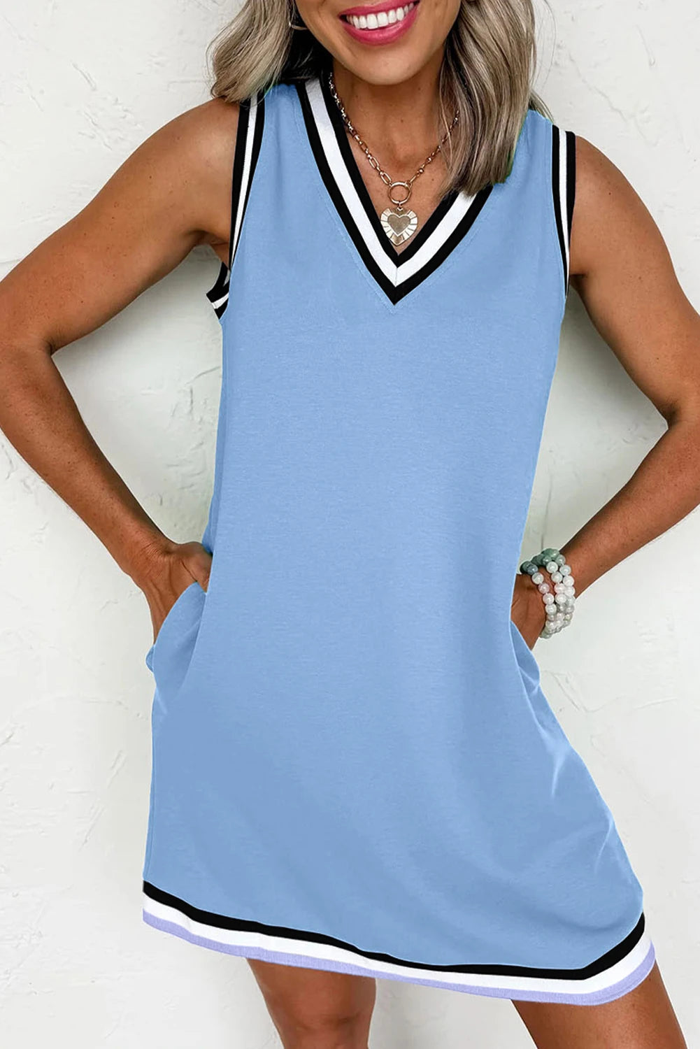 V-Neck Sleeveless Mini Dress