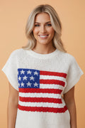 American Flag Knit Cap Sleeve Top