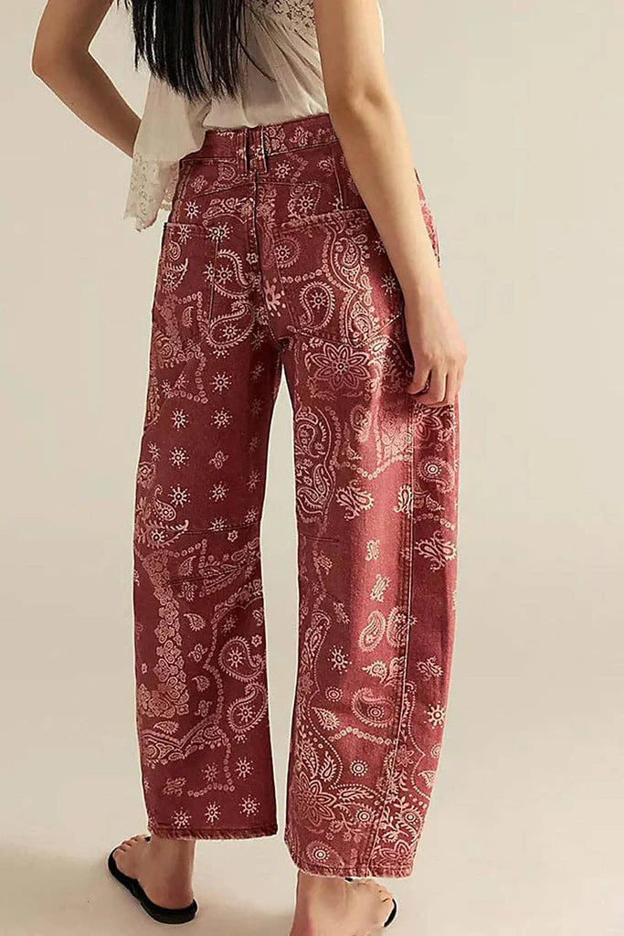 Vintage Paisley Print Jeans - Red