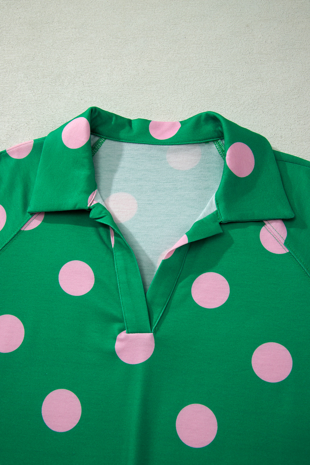 Polka Dot Print V-Neck Tee Short Set - Green