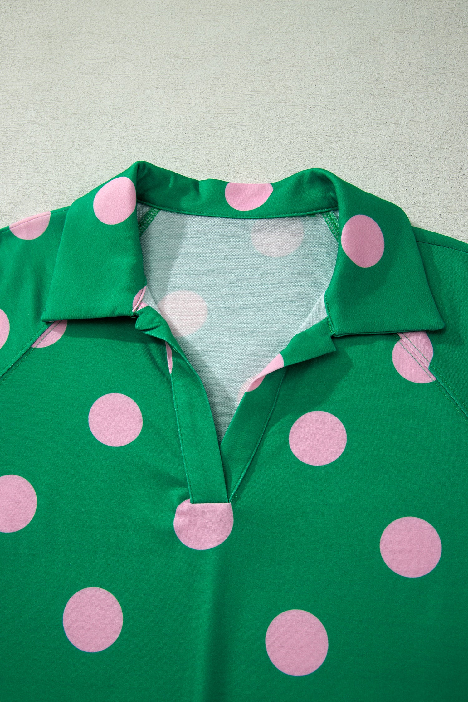Polka Dot Print V-Neck Tee Short Set - Green