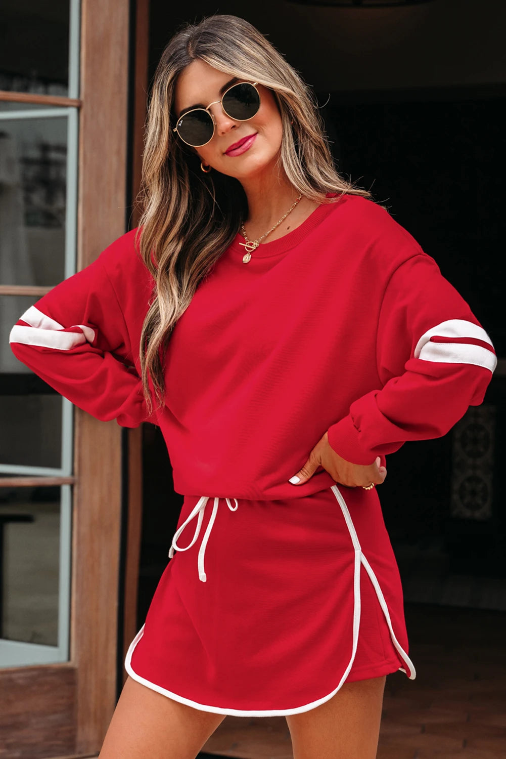 Varsity Stripe Pullover Mini Skort Set