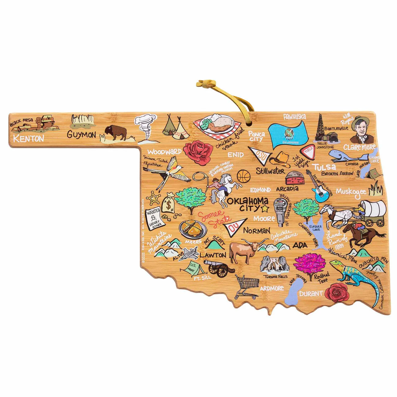 Oklahoma Cutting Board with Artwork by Fish Kiss