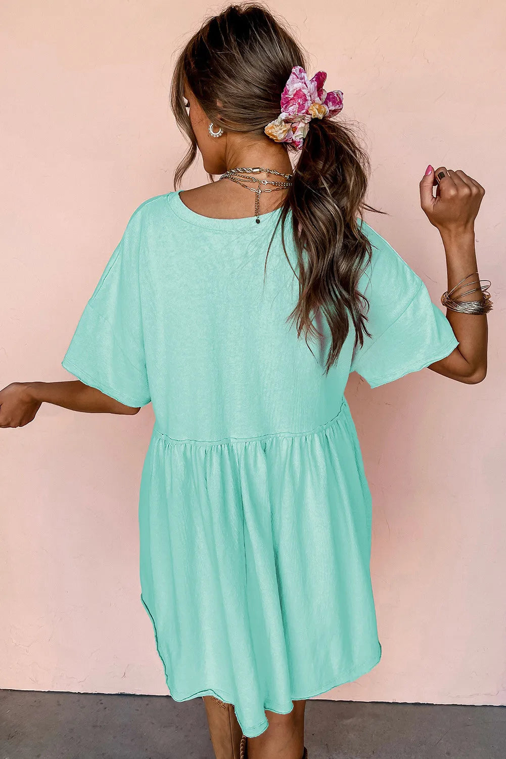 Pocketed Raw Edge Babydoll Dress