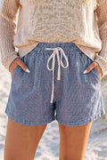Drawstring Waist Casual Denim Shorts - Blue
