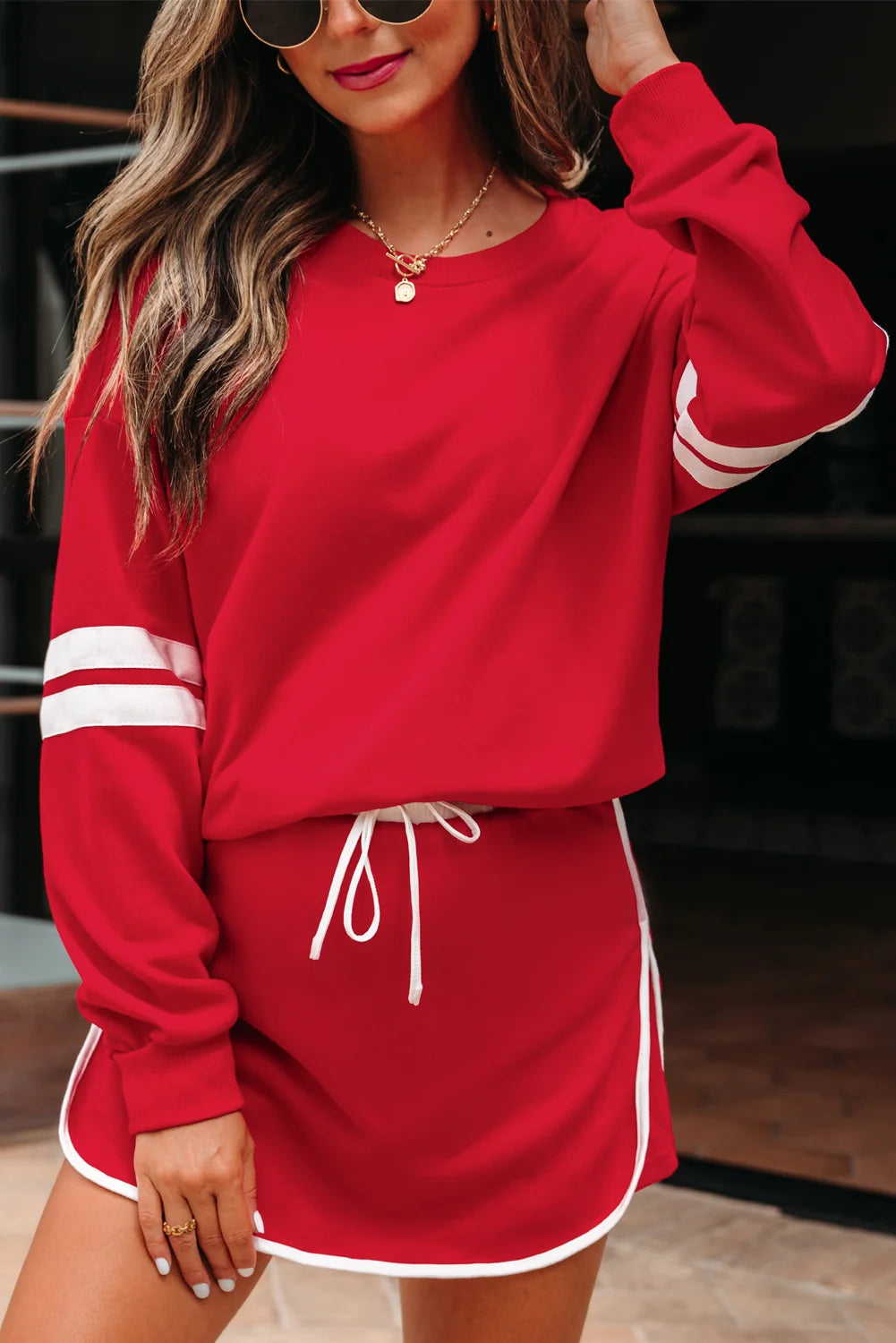 Varsity Stripe Pullover Mini Skort Set