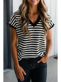 Black Striped V Neck Tee