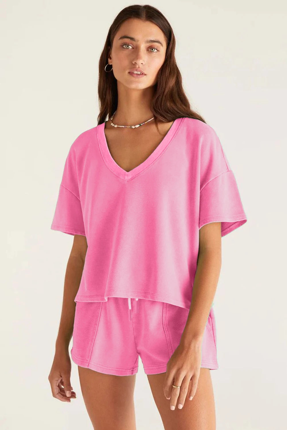 V-Neck Drop Shoulder Tee & Short Set