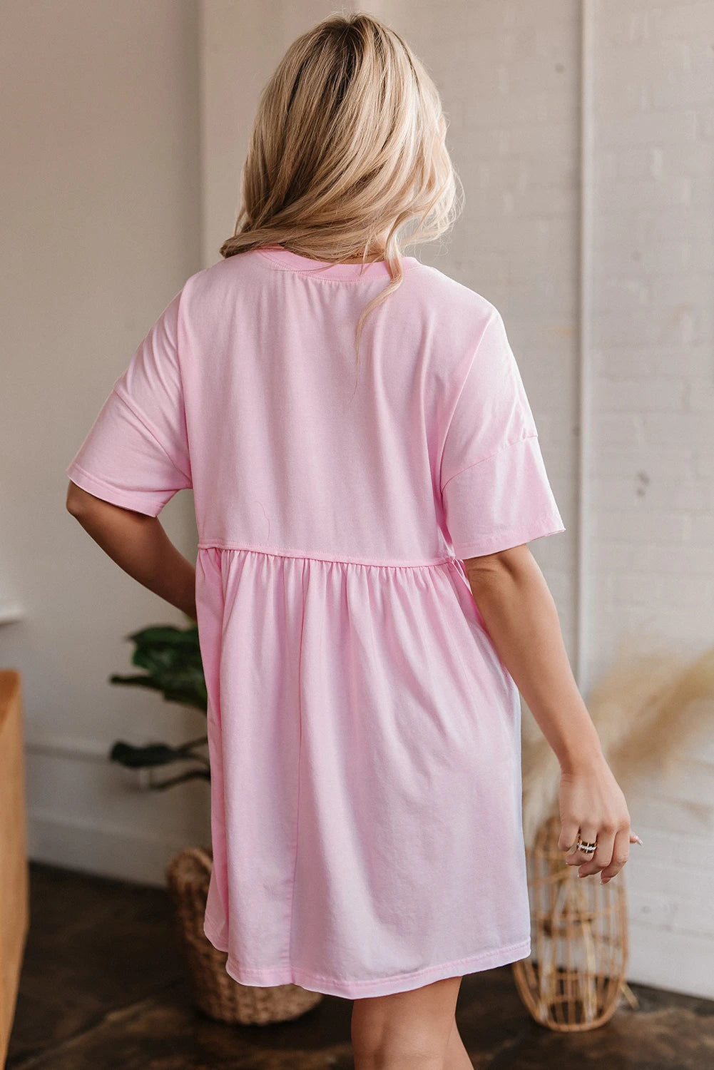Pocketed Raw Edge Babydoll Dress