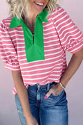 Short Puff Sleeve Blouse - Pink