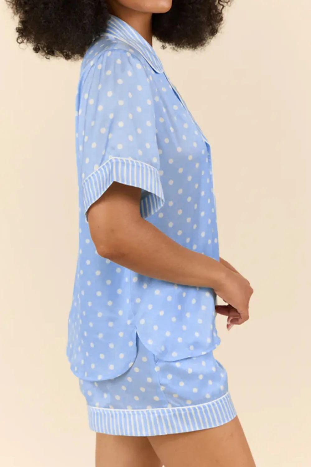 Dotted Print Short Pajama Set - Sky Blue