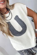 Crochet Horseshoe S/S Knit Sweater - White