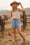 Polka Dot Drawstring Denim Shorts