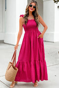 Red Plaid Square Neck Fit-and-Flared Sundress