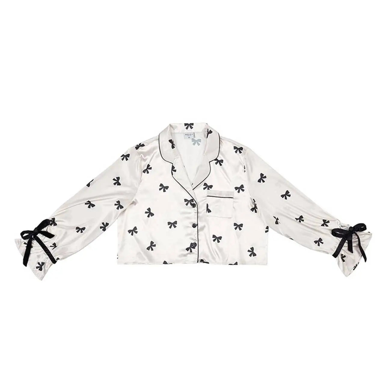 Velvet 2pc PJ Set - Ivory/Black Bows