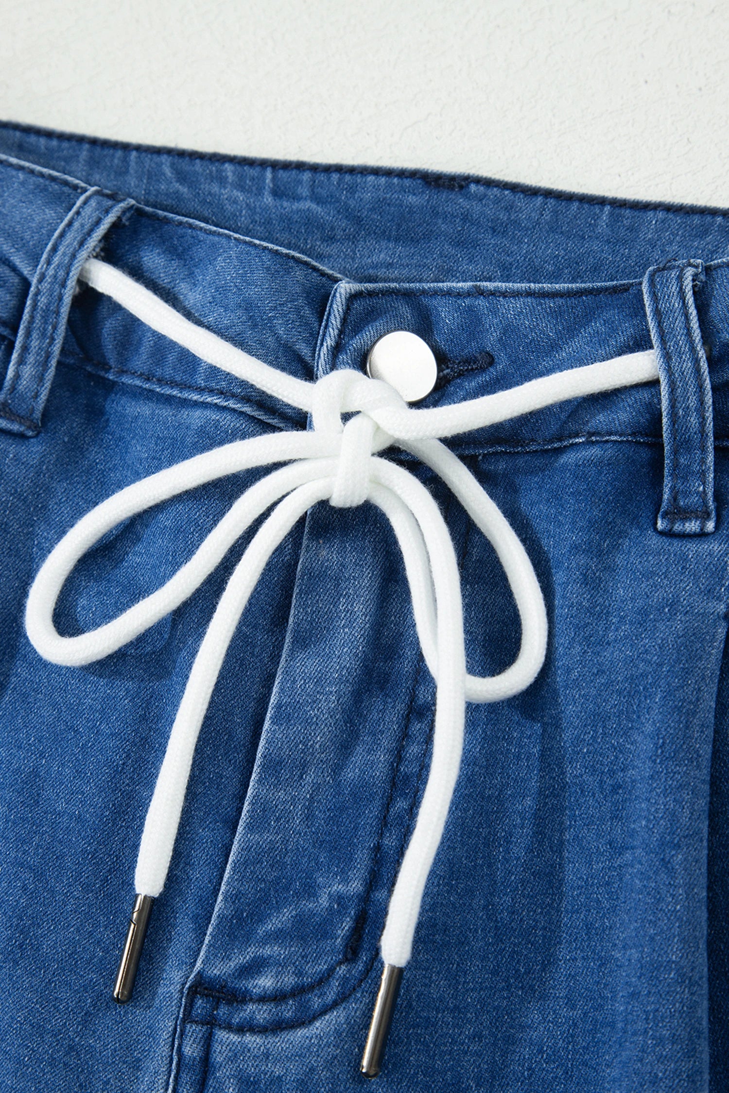 Dusk Blue Lace-Up Pull on Wide Leg Jeans