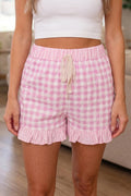 Ruffle Striped Detail Lace Tie Shorts - Pink