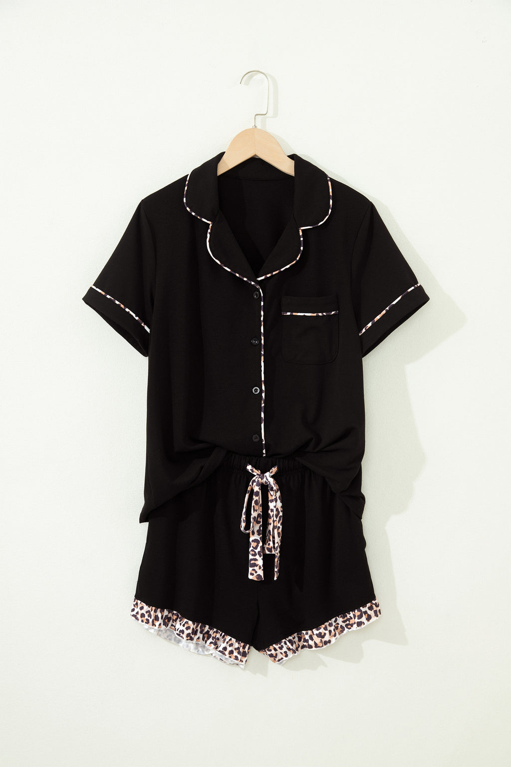 Patchwork Pajama Short Set Black Leopard