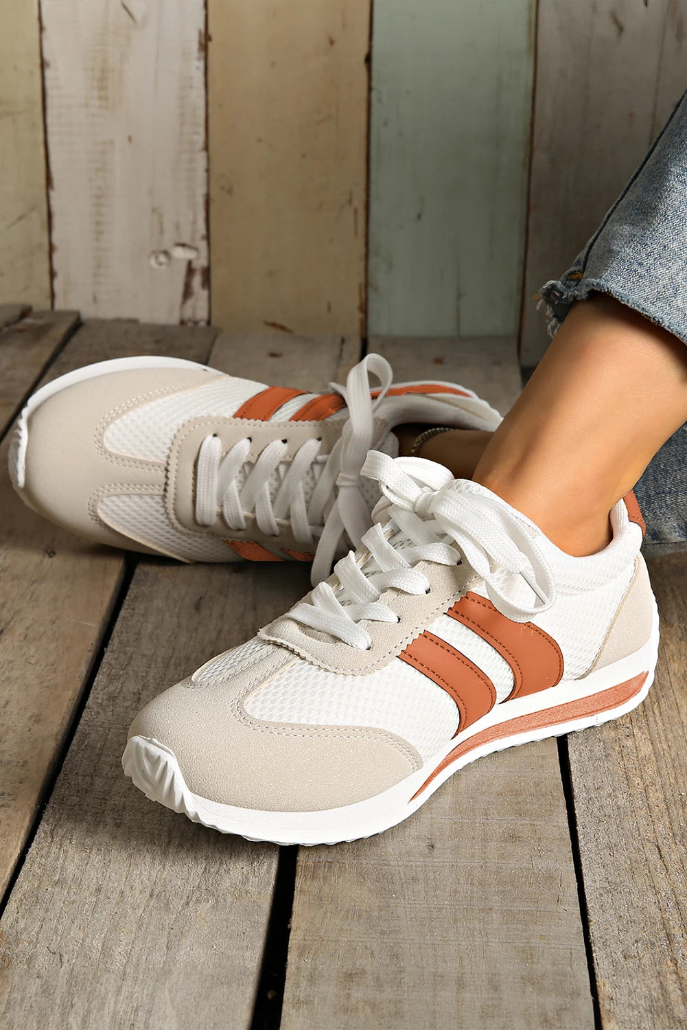 Orange Color block Breathable Lace-Up Sneackers