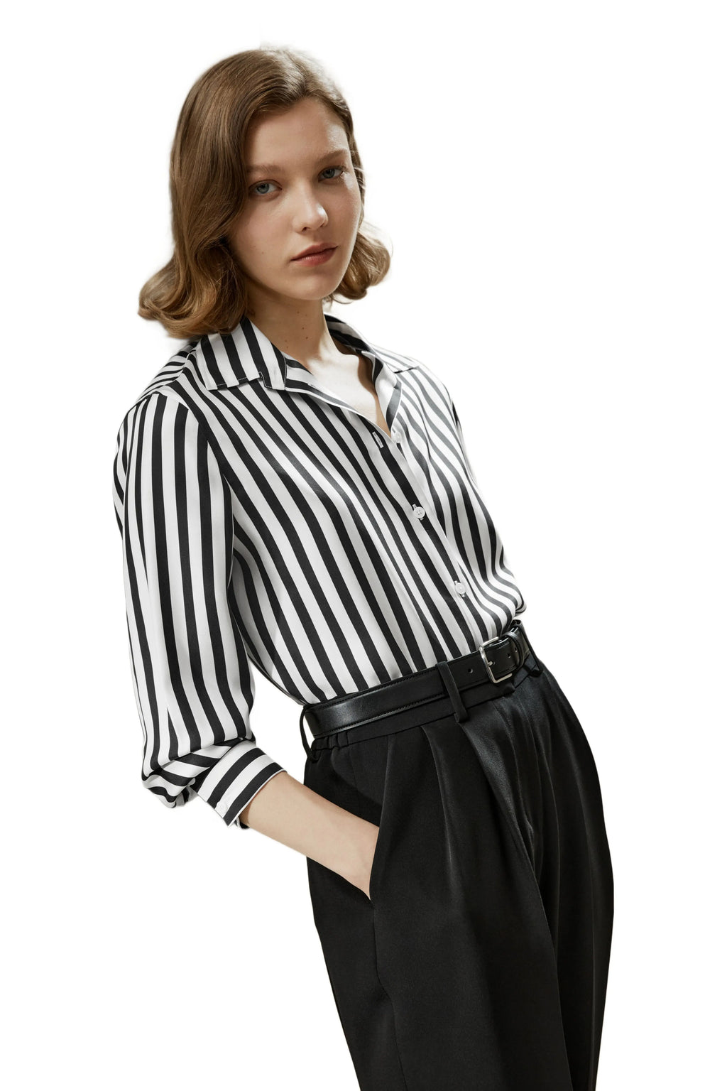 Fitted Cuff Button Up Striped Shirt