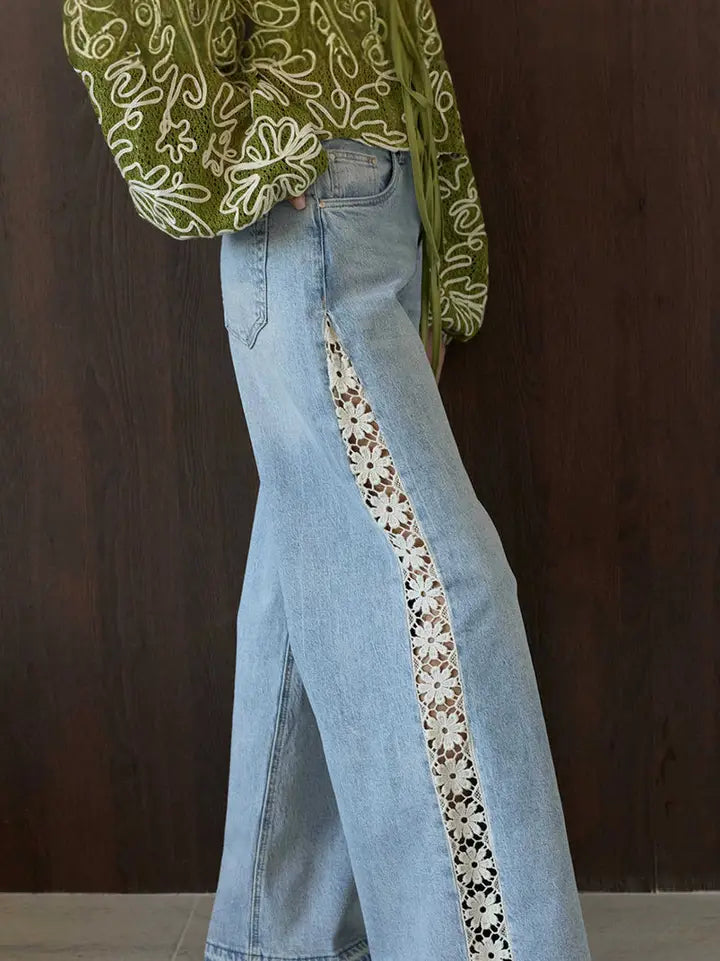 Straight Leg Jeans with Side Accents