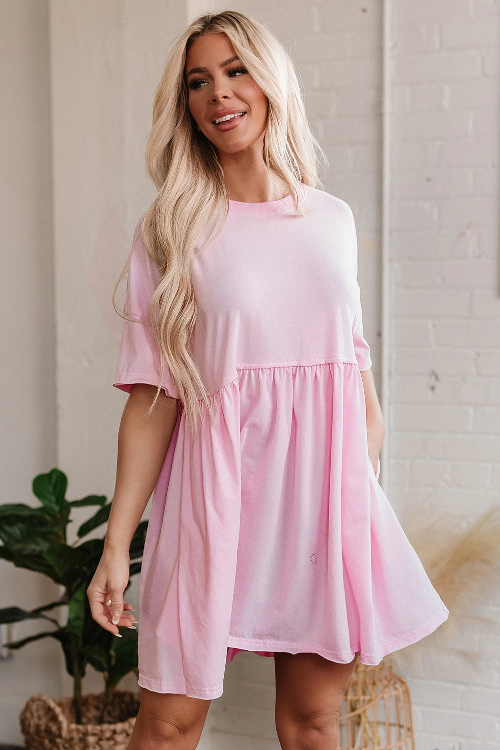 Pocketed Raw Edge Babydoll Dress