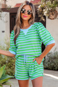 Stripe Puff S/S T Shirt Matching Short Set