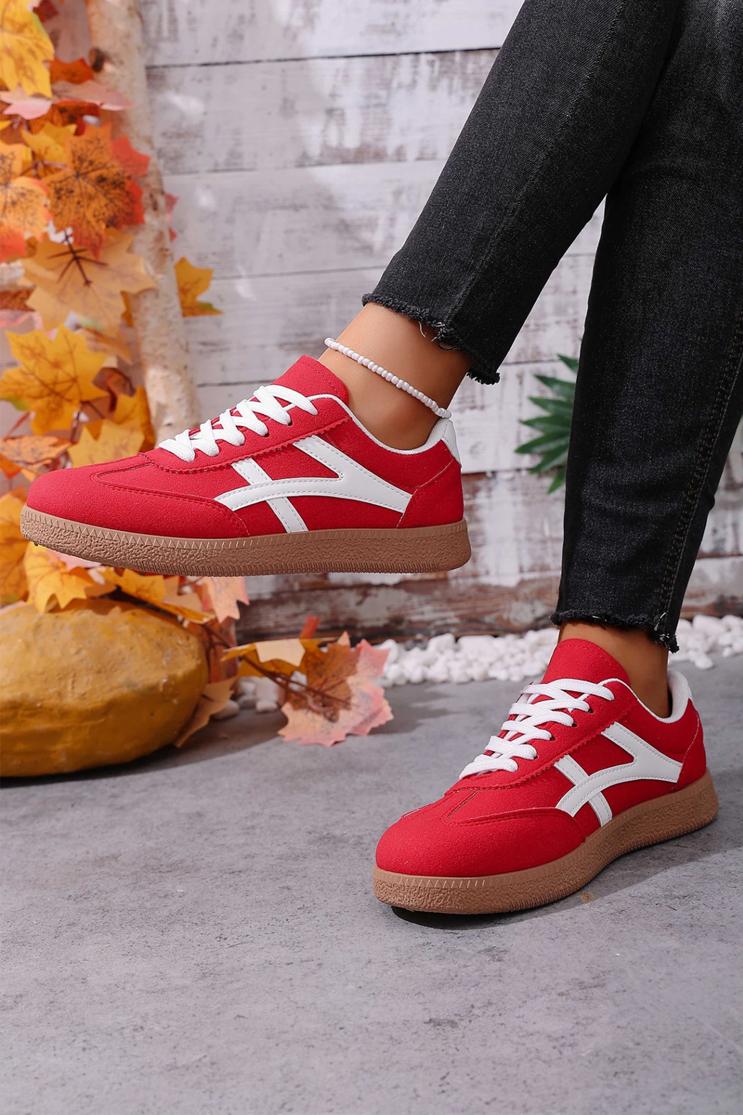 Lace Up Sneakers - Racing Red