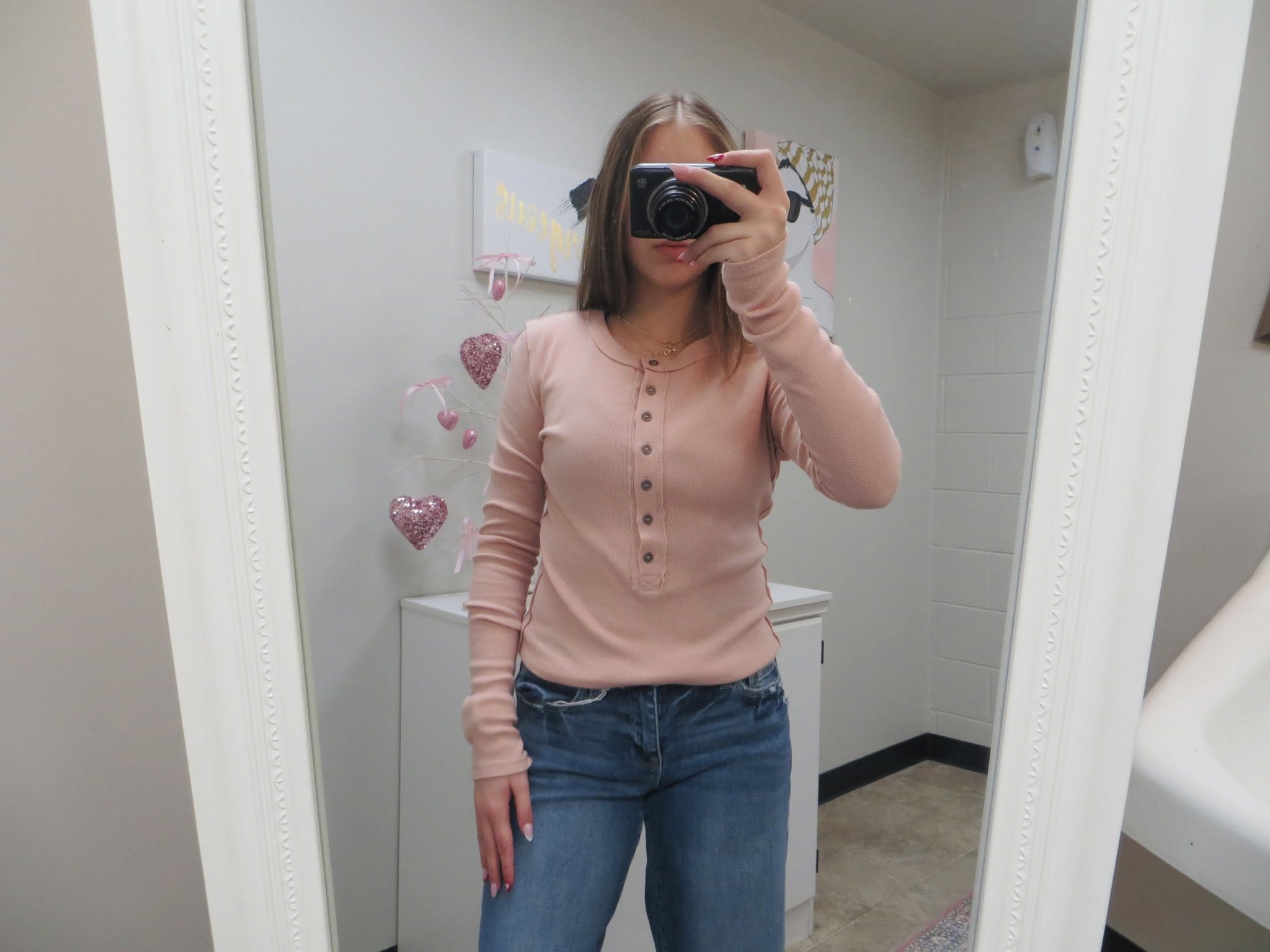Ribbed Henley Long Sleeve Top