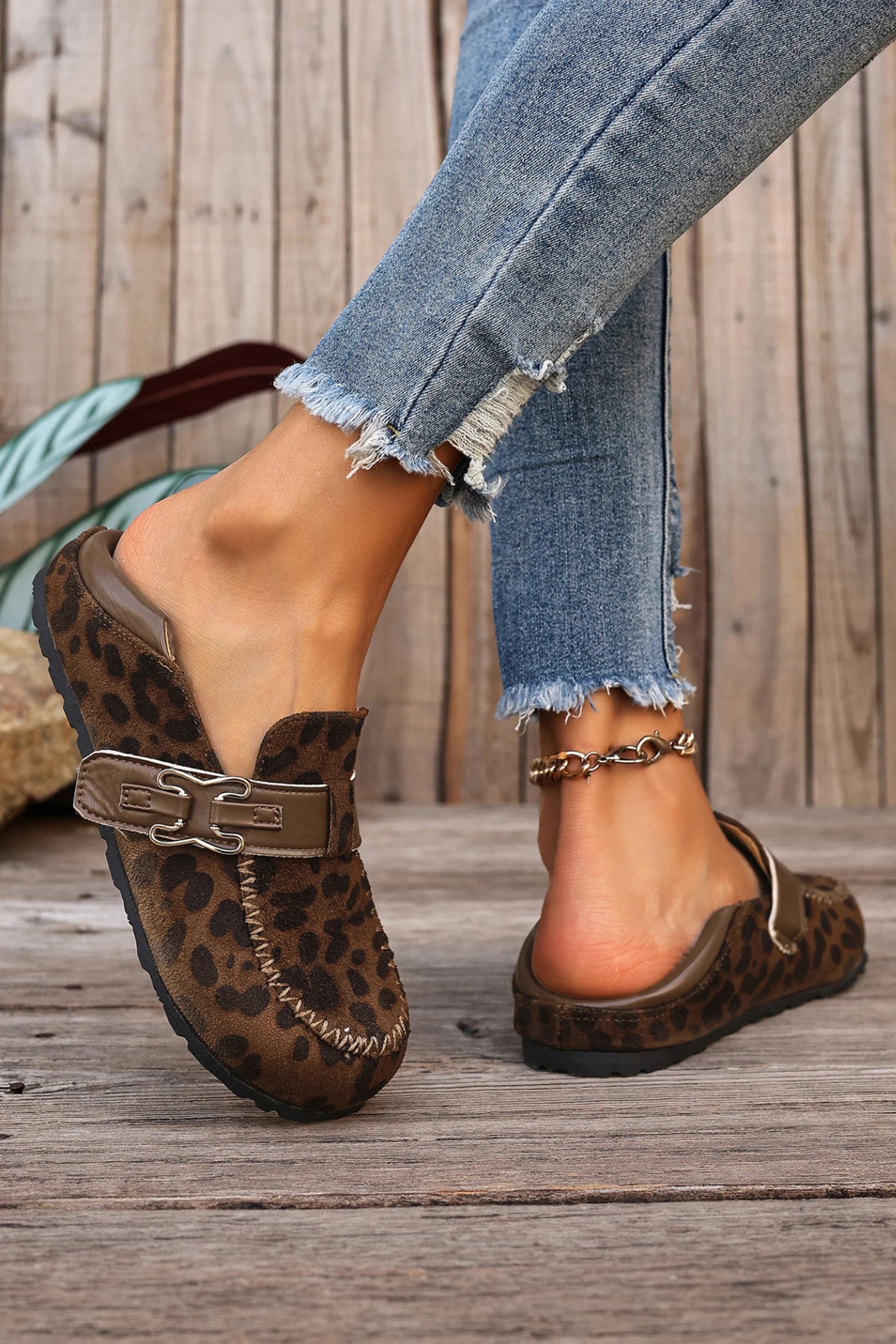 Patchwork Retro Buckle Slip-On - Leopard