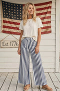 Striped Non-Stretch Wide Leg Denim Pants