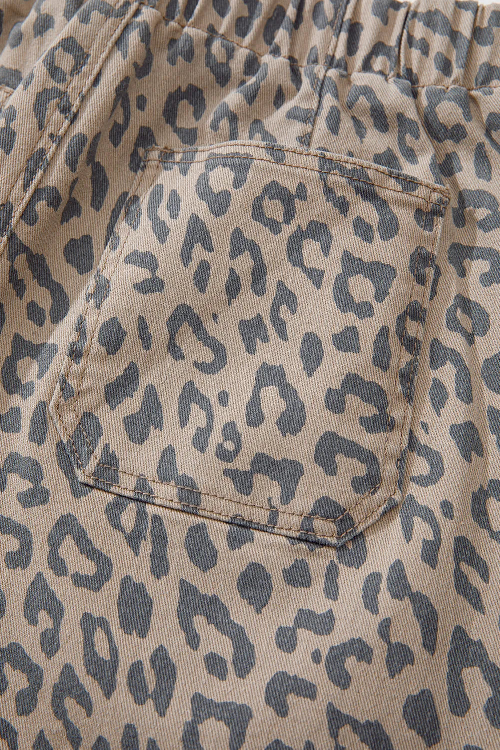 Khaki Leopard Drawstring Pocketed Barrel Jeans