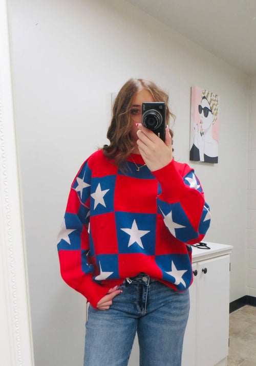 American Checkered Sweater Top