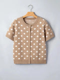 Khaki Polka Dot S/S Button Down Cardigan