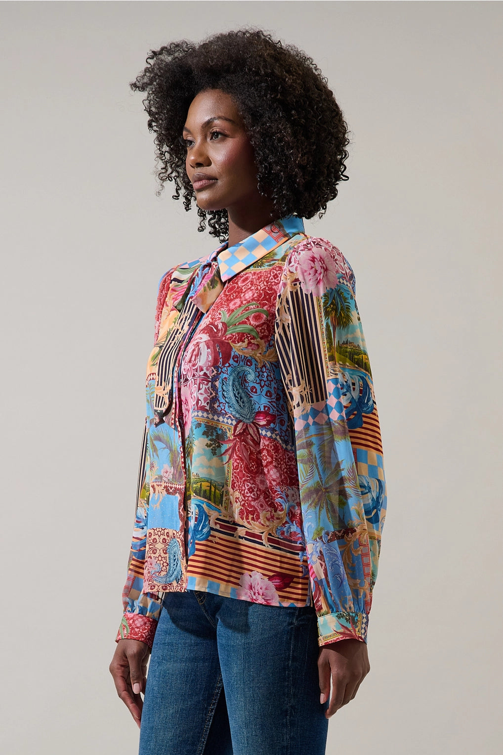 Melani Tropical Long Sleeve Blouse