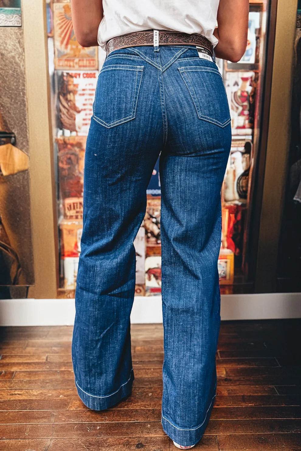 Stitched Waist Detail Loose Cuffed Jeans