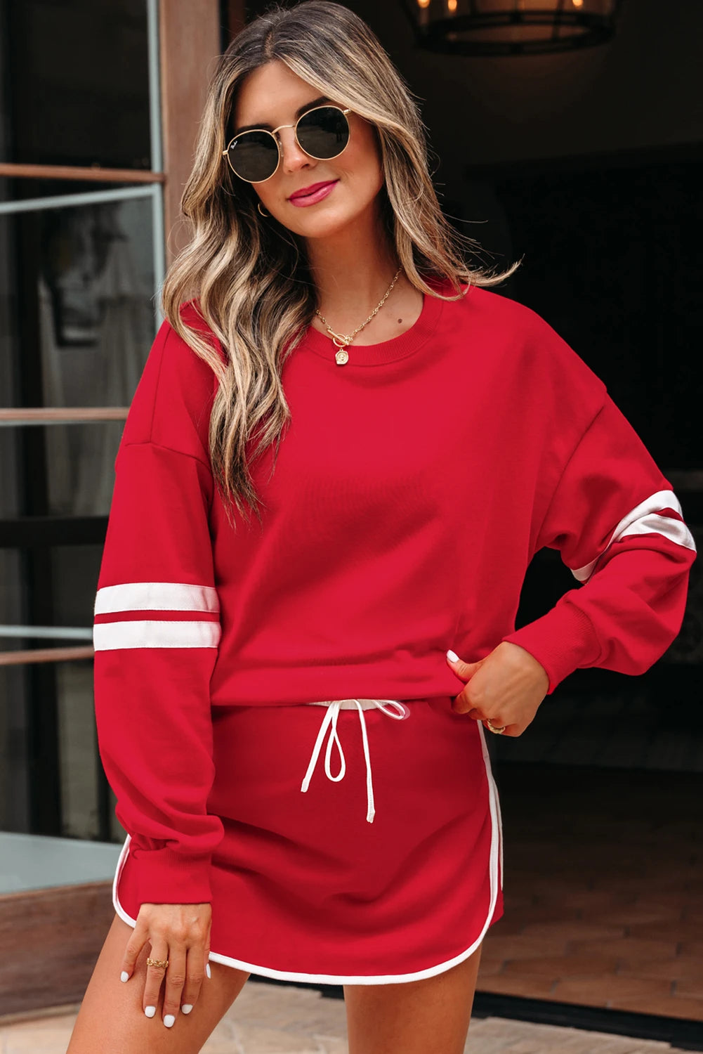 Varsity Stripe Pullover Mini Skort Set