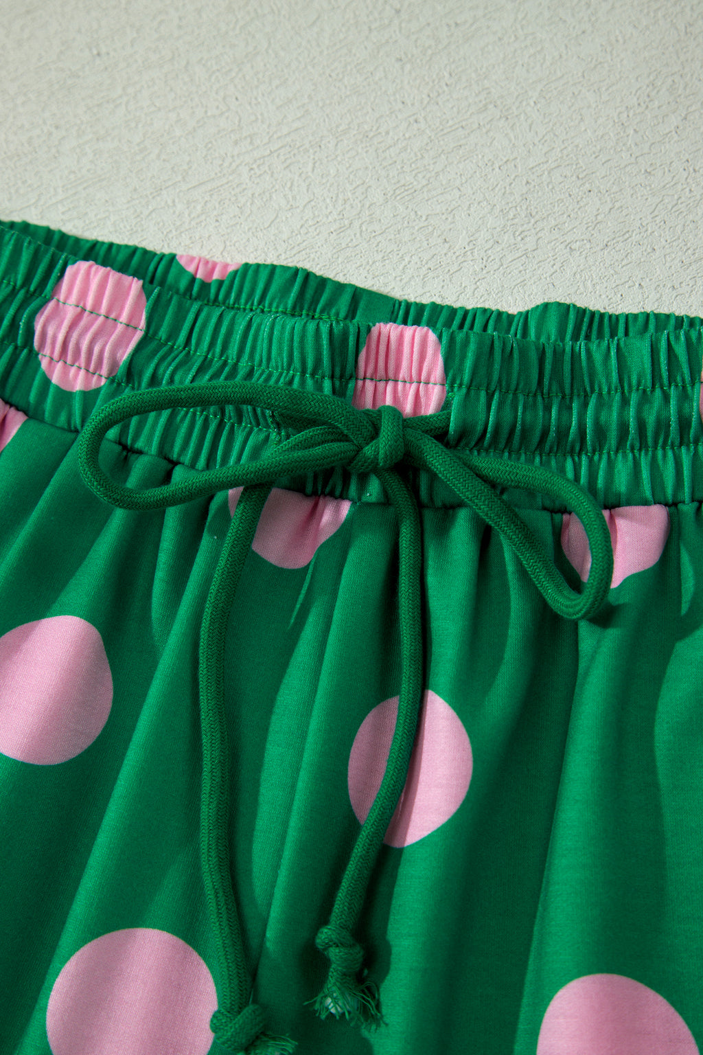 Polka Dot Print V-Neck Tee Short Set - Green