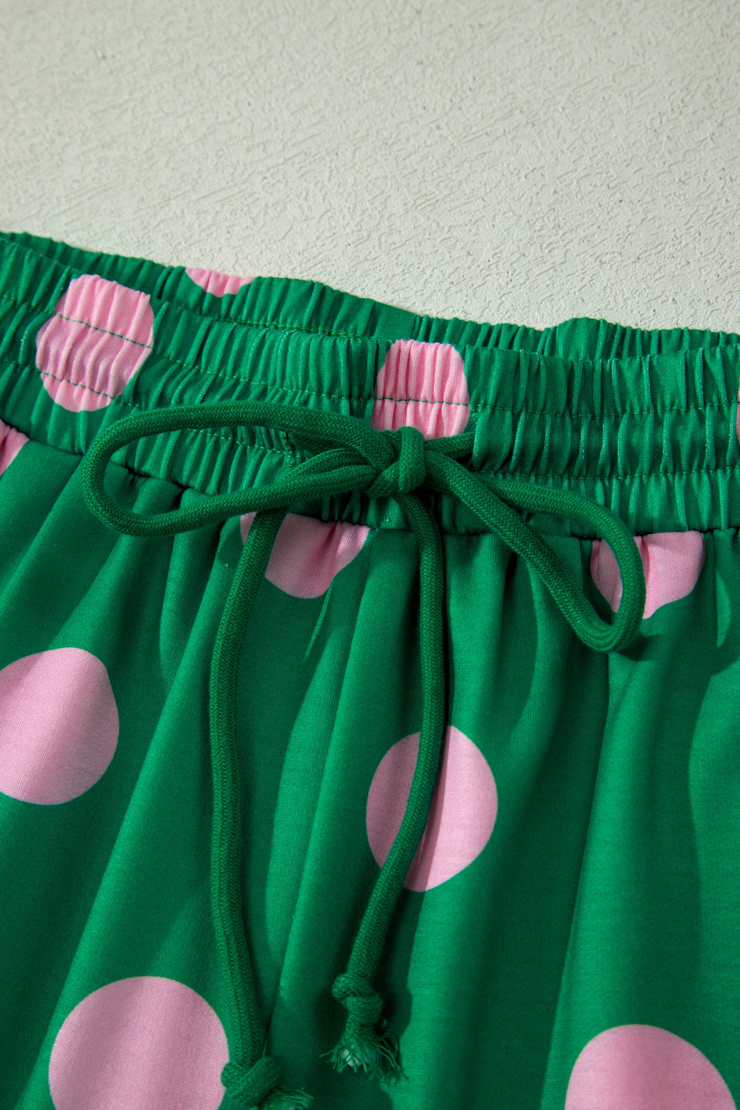 Polka Dot Print V-Neck Tee Short Set - Green