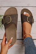 Buckle Thin Sole Slipper - Coffee