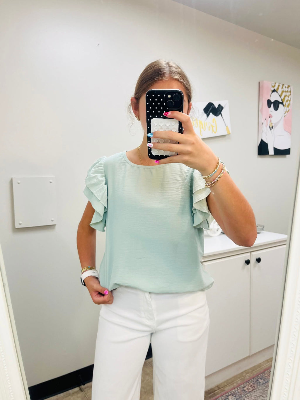 Aqua Ruffled S/S Casual Blouse