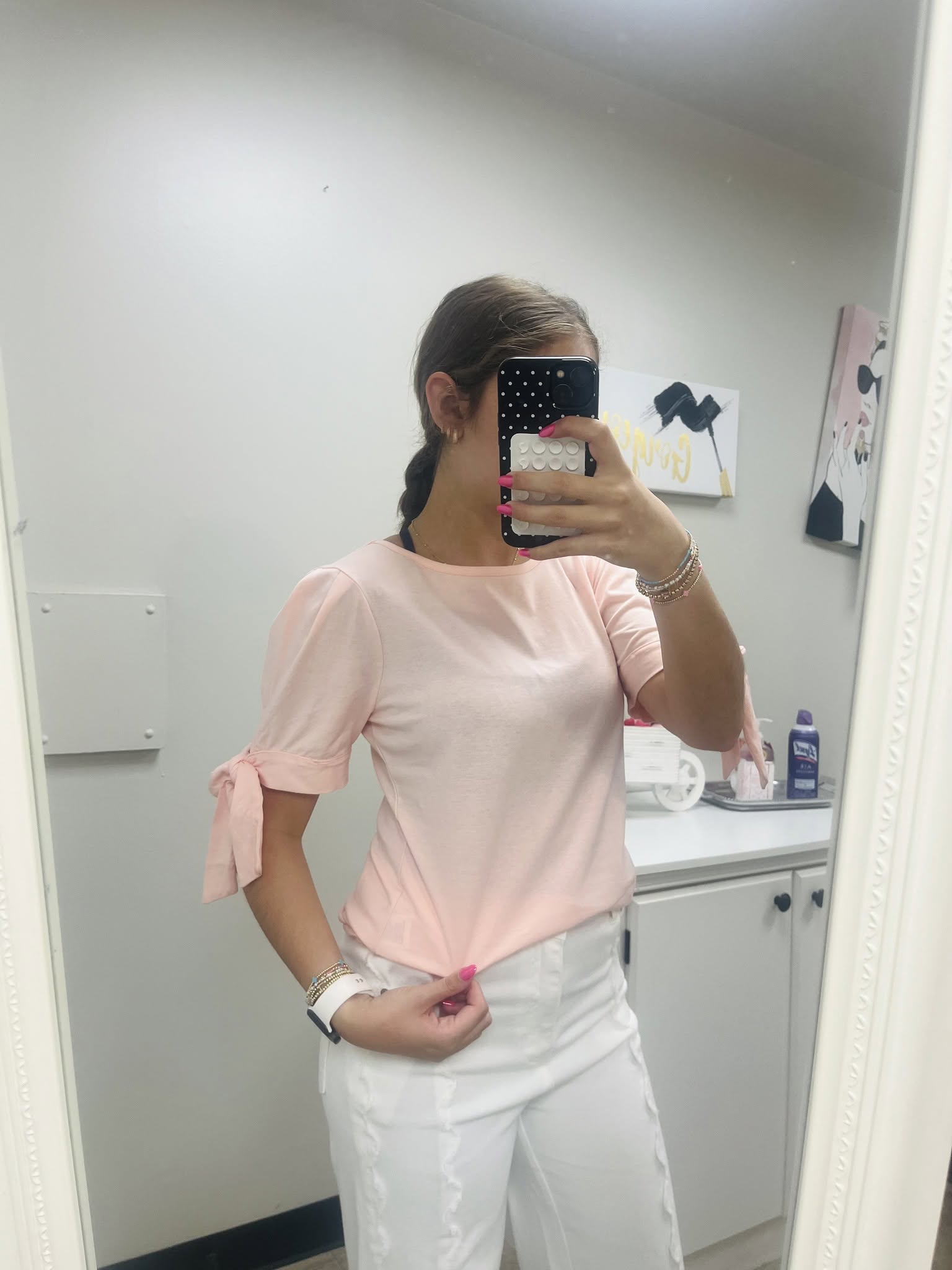 Round Neck Bow Tie Sleeve Knit Pink Top