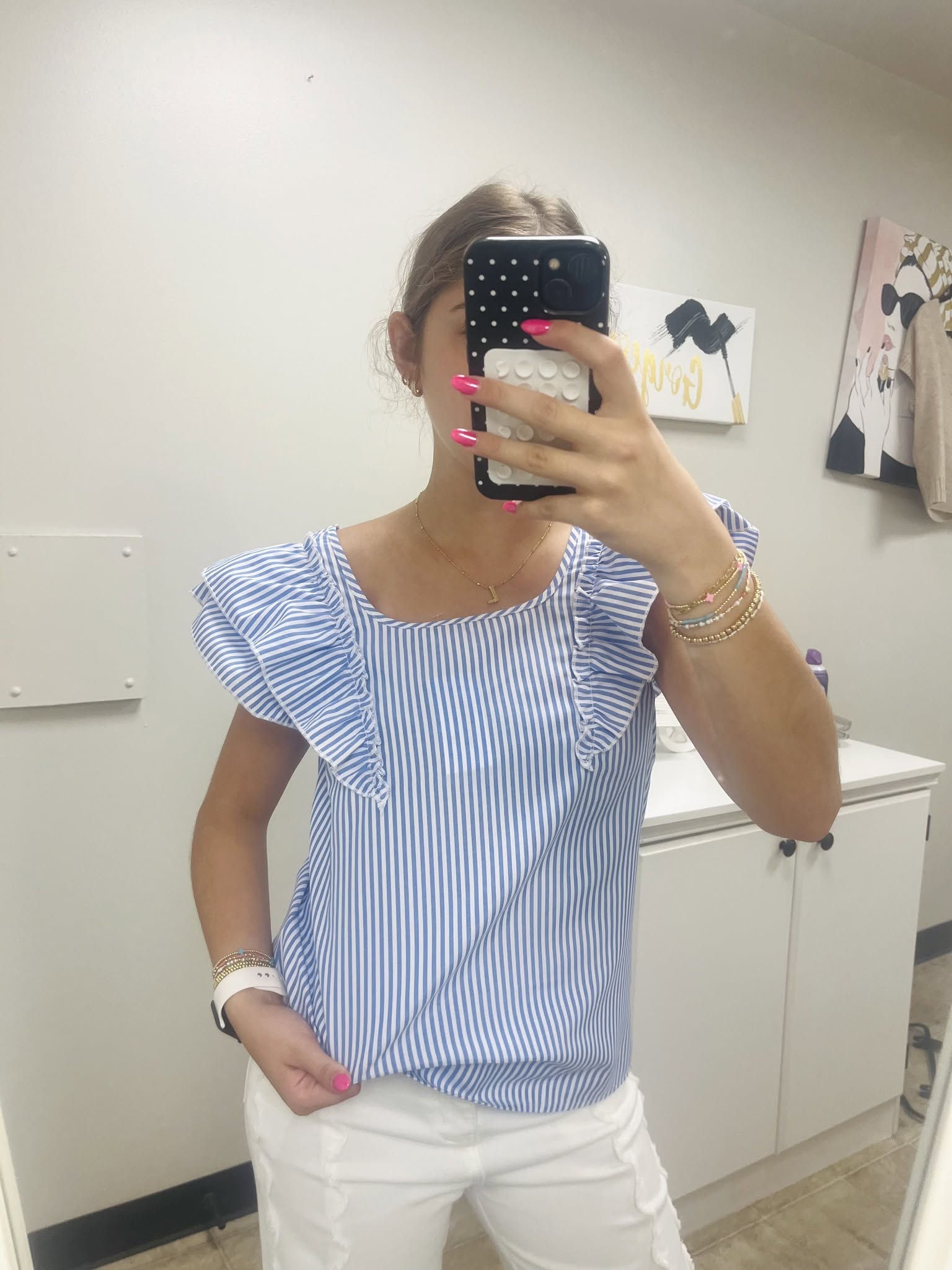 Square Neck Bow Ruffle S/S Blouse Sky Blue