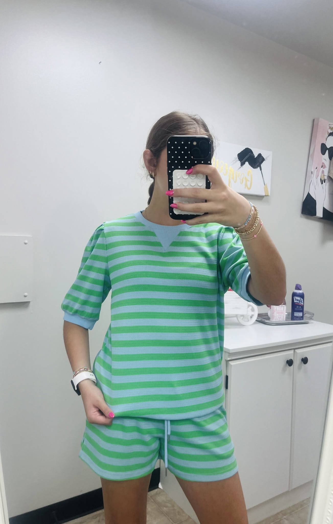 Stripe Puff S/S T Shirt Matching Short Set